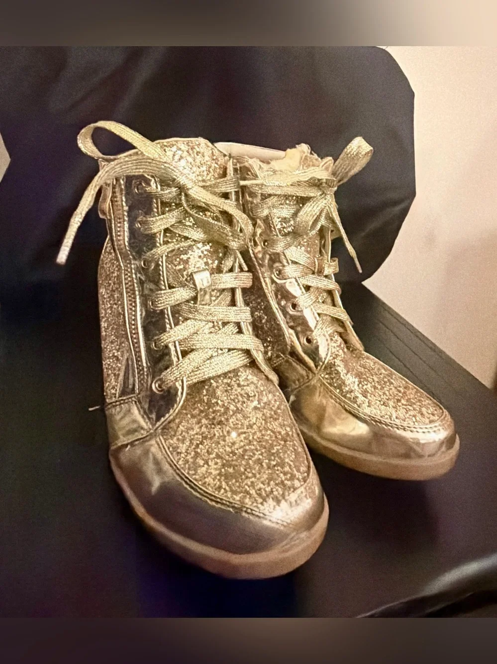 Gold Glitter High-Top Sneakers for Women